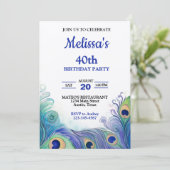 パステルグリーンとブルーのピーコックの羽の誕生日 招待状 (スタンド正面)