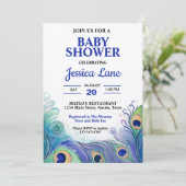 パステルグリーンとブルーピーコックフェザーベビーシャワー 招待状 (スタンド正面)
