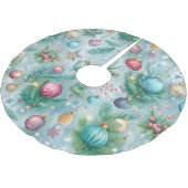 パステルグリーンとレッドクリスマスオーナメント&ツリー ブラッシュドポリエステルツリースカート (アングル)