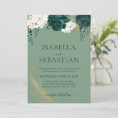 パステルグリーンと白いバラの花のウェディングドレス 招待状 (スタンド正面)