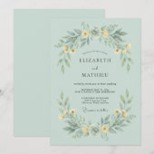パステルグリーンの花のガーランドの結婚式 招待状 (正面/裏面)