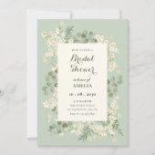 パステルグリーンの花のブライズシャワー 招待状 (正面)
