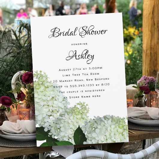 パステルグリーンの花柄の結婚前お茶会のハイドレンジア招待状 招待状