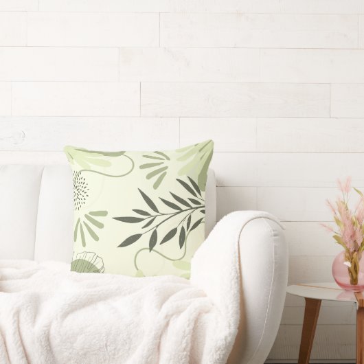 パステルグリーンアブトラクトボタニカル装飾用クッション クッション (ソファ)