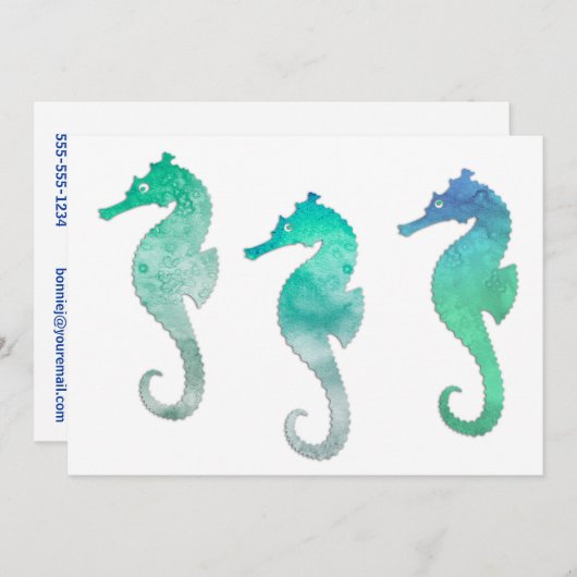 パステルグリーンウォーターカラーシーホース 招待状 (正面/裏面)
