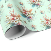 パステルグリーンウォーターカラーフローラクロスイースター ラッピングペーパー (ロールコーナー)