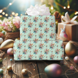 パステルグリーンウォーターカラーフローラクロスイースター ラッピングペーパー