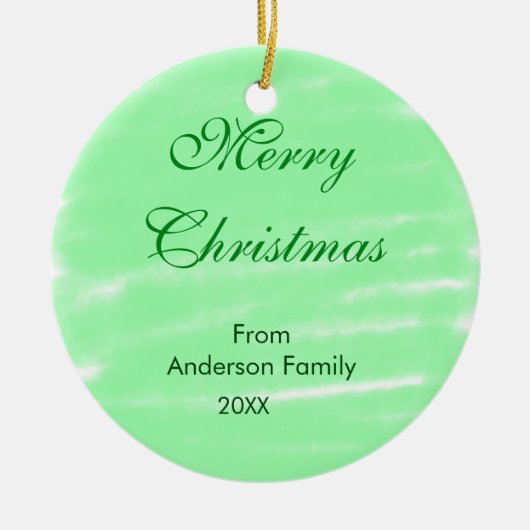 パステルグリーンウォーター色メリークリスマスボモダンー セラミックオーナメント (正面)