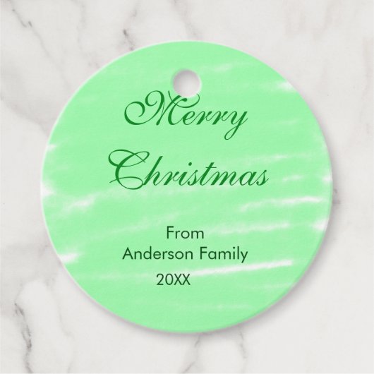 パステルグリーンウォーター色メリークリスマスボモダンー フェイバータグ (正面)