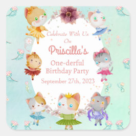 パステルグリーンオールバレリナキャット子供の誕生日パーティー スクエアシール