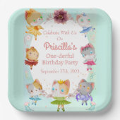 パステルグリーンオールバレリナキャット子供の誕生日パーティー ペーパープレート (正面)