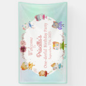 パステルグリーンオールバレリナキャット子供の誕生日パーティー 横断幕 (縦)