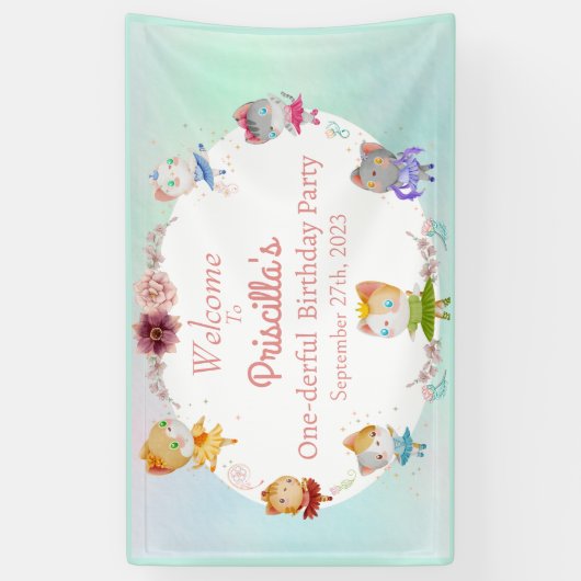 パステルグリーンオールバレリナキャット子供の誕生日パーティー 横断幕 (縦)