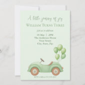 パステルグリーンカー&バルーン誕生日の招待 招待状 (正面)