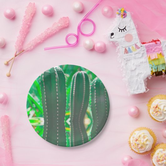パステルグリーンサボテン植物葉パステル ペーパープレート (パーティー)