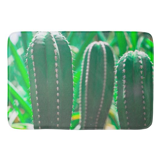 パステルグリーンサボテン葉植物 バスマット (正面)