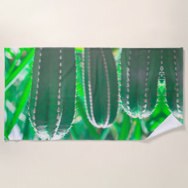 パステルグリーンサボテン葉植物 ビーチタオル