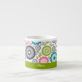 パステルグリーンティール（緑がかった色）花ヴィンテージフローラ名 エスプレッソカップ (正面)