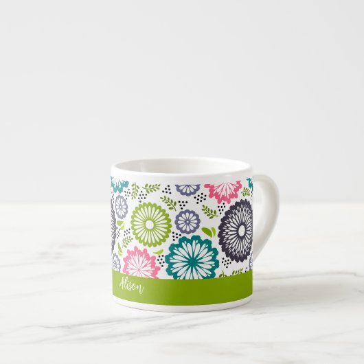 パステルグリーンティール（緑がかった色）花ヴィンテージフローラ名 エスプレッソカップ (正面右)