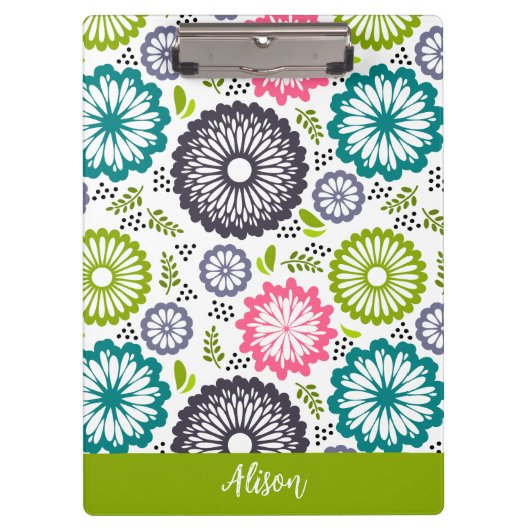 パステルグリーンティール（緑がかった色）花ヴィンテージフローラ名 クリップボード (正面)