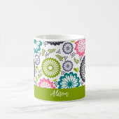 パステルグリーンティール（緑がかった色）花ヴィンテージフローラ名 コーヒーマグカップ (中央)