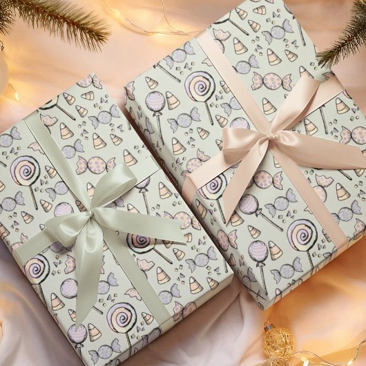 パステルグリーンハロウィーンキャンディベビーとキッズ ラッピングペーパー