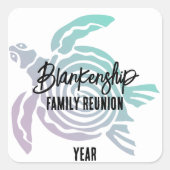 パステルグリーンパープルトバルタートルファミリー懇親会 スクエアシール (正面)