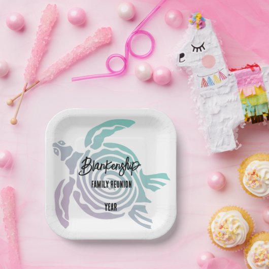 パステルグリーンパープルトバルタートルファミリー懇親会 ペーパープレート (パーティー)