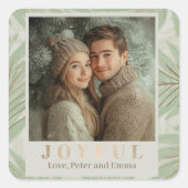 パステルグリーンパームツリーホリデーフォト スクエアシール (正面)