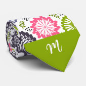 パステルグリーンピンクティール(緑がかった色)花ヴィンテージモノグラム ネクタイ (ロール)