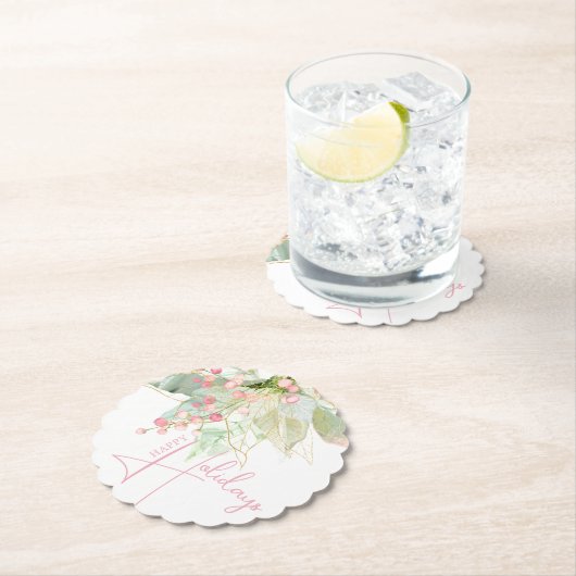 パステルグリーンピンク金ゴールドポインセチア ペーパーコースター (インサイチュ)