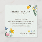 パステルグリーンフローラブーケお洒落イラストレーション スクエア名刺 (裏面)