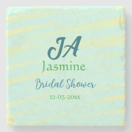 パステルグリーンブルーの水彩画 ブライダルシャワーの名前 ストーンコースター