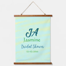 パステルグリーンブルーの水彩画 ブライダルシャワーの名前
