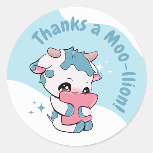 パステルグリーンブルーカウホワイトクラウドサンキュー ラウンドシール (正面)