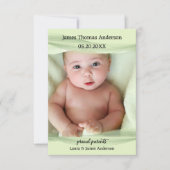 パステルグリーンベビー写真誕生のお知らせ サンキューカード (正面)