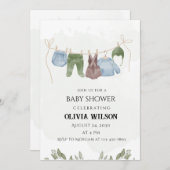 パステルグリーンベージュのベビーシャワー招待状 招待状 (正面/裏面)