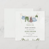 パステルグリーンベージュベビーシャワーサンキューカード サンキューカード (正面/裏面)