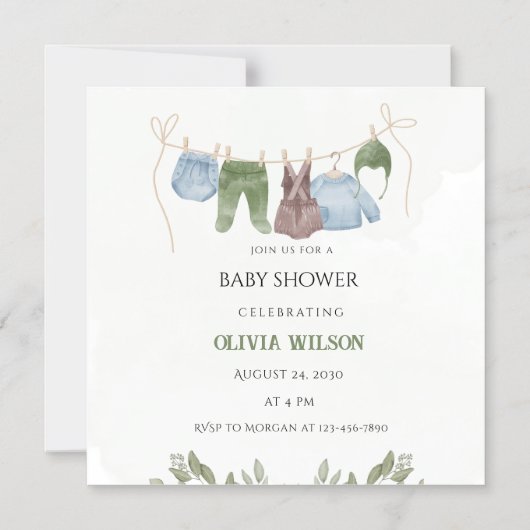 パステルグリーンベージュベビーシャワー招待状 マグネット招待状 (正面)