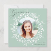 パステルグリーンホワイトワイルドフラワーリース卒業 案内状 (正面)