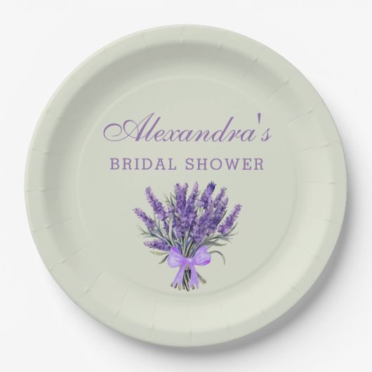 パステルグリーンボウフラワーズラベンダーブライダルシャワー ペーパープレート (正面)