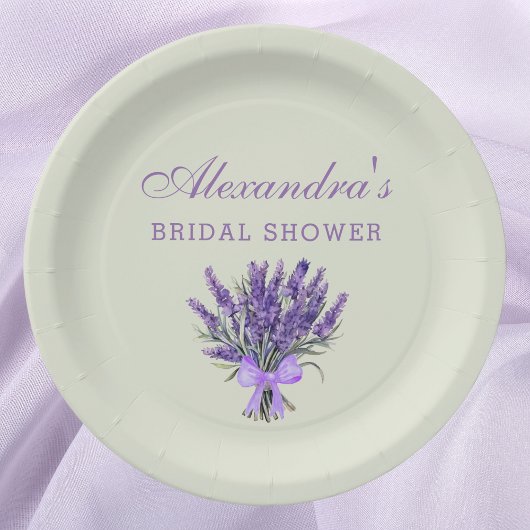 パステルグリーンボウフラワーズラベンダーブライダルシャワー ペーパープレート