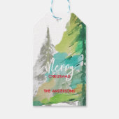 パステルグリーンモダンクリスマスツリーウォーターカラーアート ギフトタグ (正面)