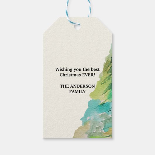 パステルグリーンモダンクリスマスツリーウォーターカラーアート ギフトタグ (裏面)