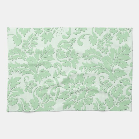 パステルグリーンモノクロヴィンテージフローラダム キッチンタオル (横)