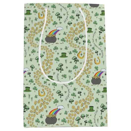 パステルグリーンラック&ジョイSt patricks day お洒落 ミディアムペーパーバッグ (正面)