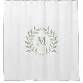 パステルグリーンローレルガーランドリースモノグラム シャワーカーテン (正面)