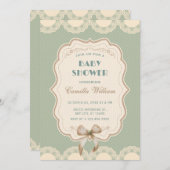 パステルグリーンヴィンテージクラシックバーブベビーシャワー 招待状 (正面/裏面)