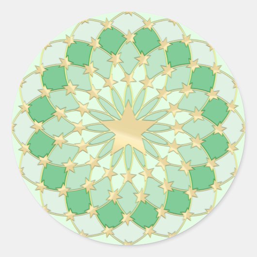 パステルグリーン上で円を広げるゴールデンスター ラウンドシール (正面)