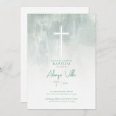 パステルグリーン宗教的カトリック洗礼招待状 招待状 (正面/裏面)